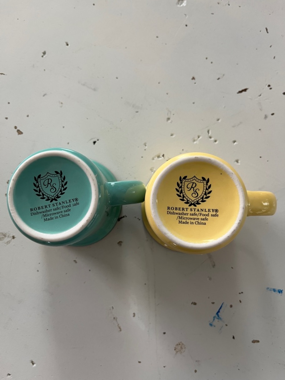 Two-Piece Yellow and Teal Enamel Mini Mugs - Picture 2 of 6